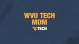 A gold and blue computer wallpaper that says "WVU Tech mom"